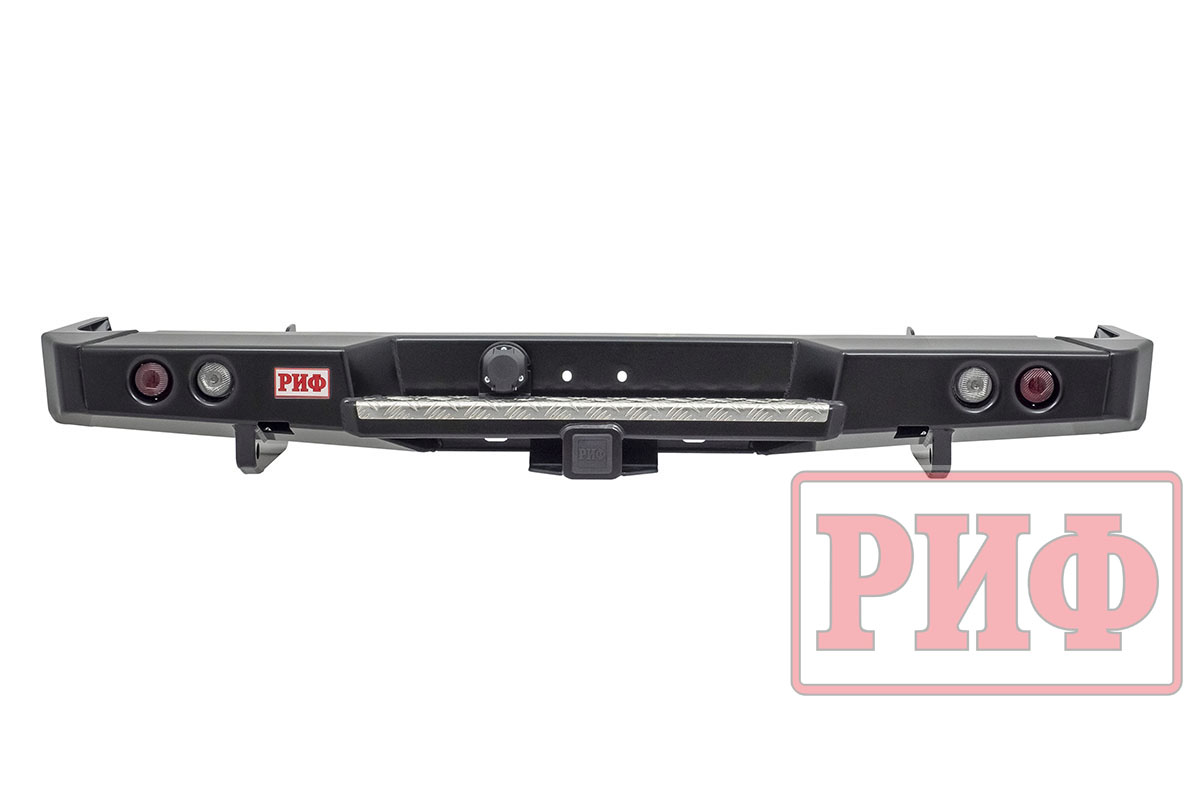 картинка Бампер задний РИФ Toyota Land Cruiser 78 2007+ с квадратом под фаркоп и фонарями стандарт