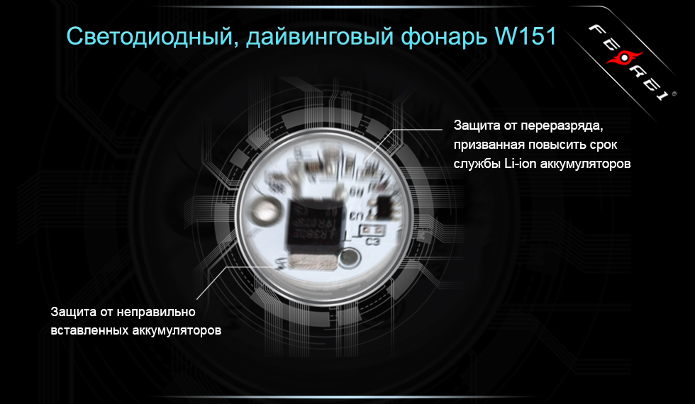 Фонарь для дайвинга Ferei W151B CREE XM-L (теплый свет диода)