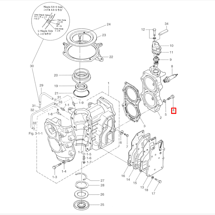 картинка Болт крепление головки цилиндров Tohatsu 9.9-18  (YUELANG)(с шайбой)