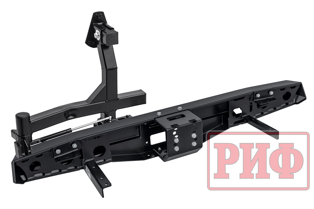 картинка Бампер РИФ задний УАЗ Хантер с площадкой под лебедку, калиткой (справа) и фонарями, лифт 65 мм