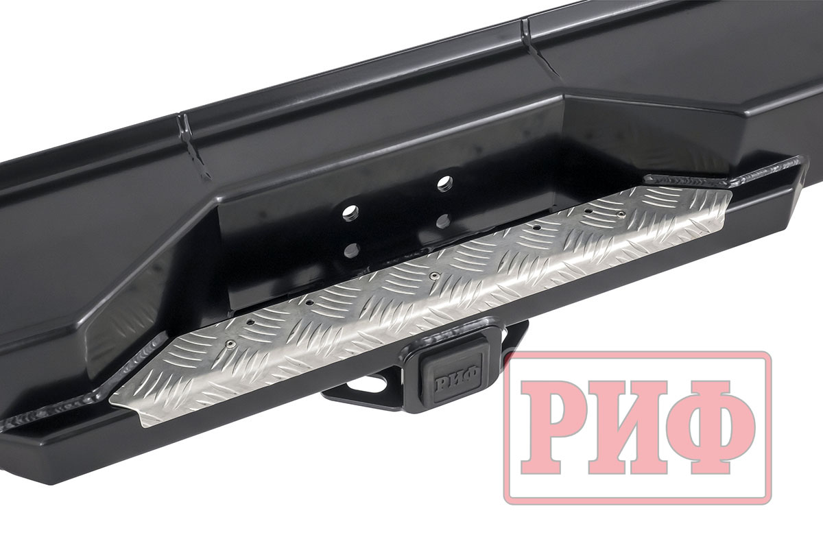 картинка Бампер задний РИФ Toyota Land Cruiser 76 2007+ с квадратом под фаркоп и фонарями