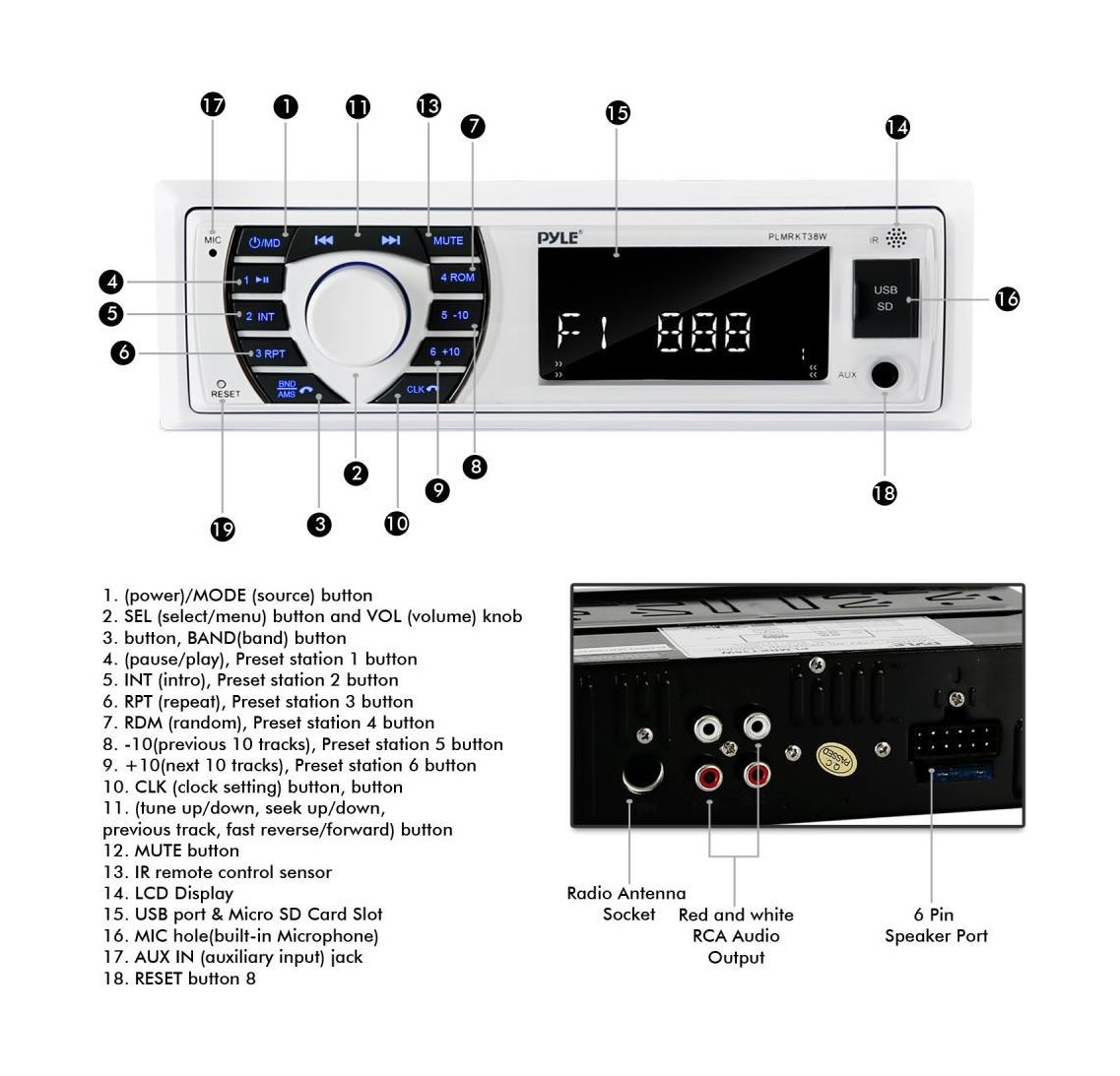 картинка Морская акустика 1DIN PYLE PLMRKT38W, комплект