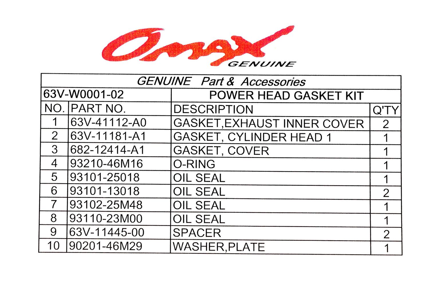 картинка Ремкомплект прокладок блока Yamaha 9.9F/15F, Omax