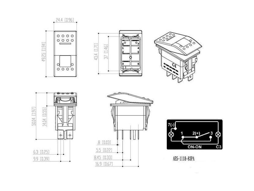 картинка Переключатель двухпозиционный ON-ON 12 В/20А 4Р с подсветкой