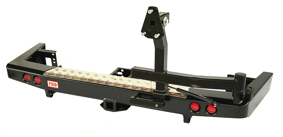 картинка Бампер задний РИФ УАЗ Патриот 2015+ с квадратом под фаркоп, калиткой и фонарями лифт