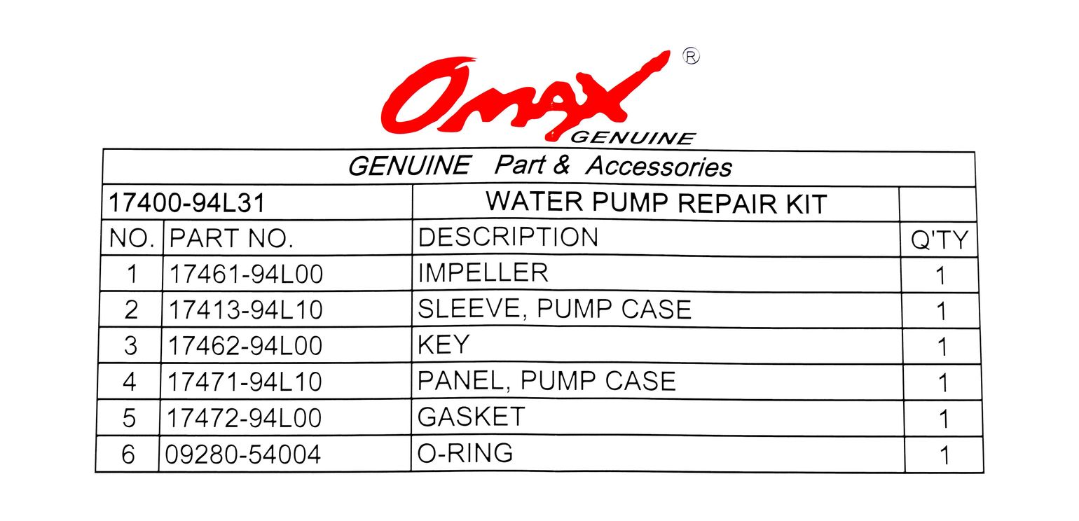 Ремкомплект помпы охлаждения Suzuki DF25-30A, Omax