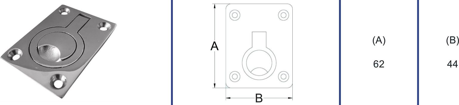 картинка Ручка палубная потайная 62х44 мм, нержавеющая сталь