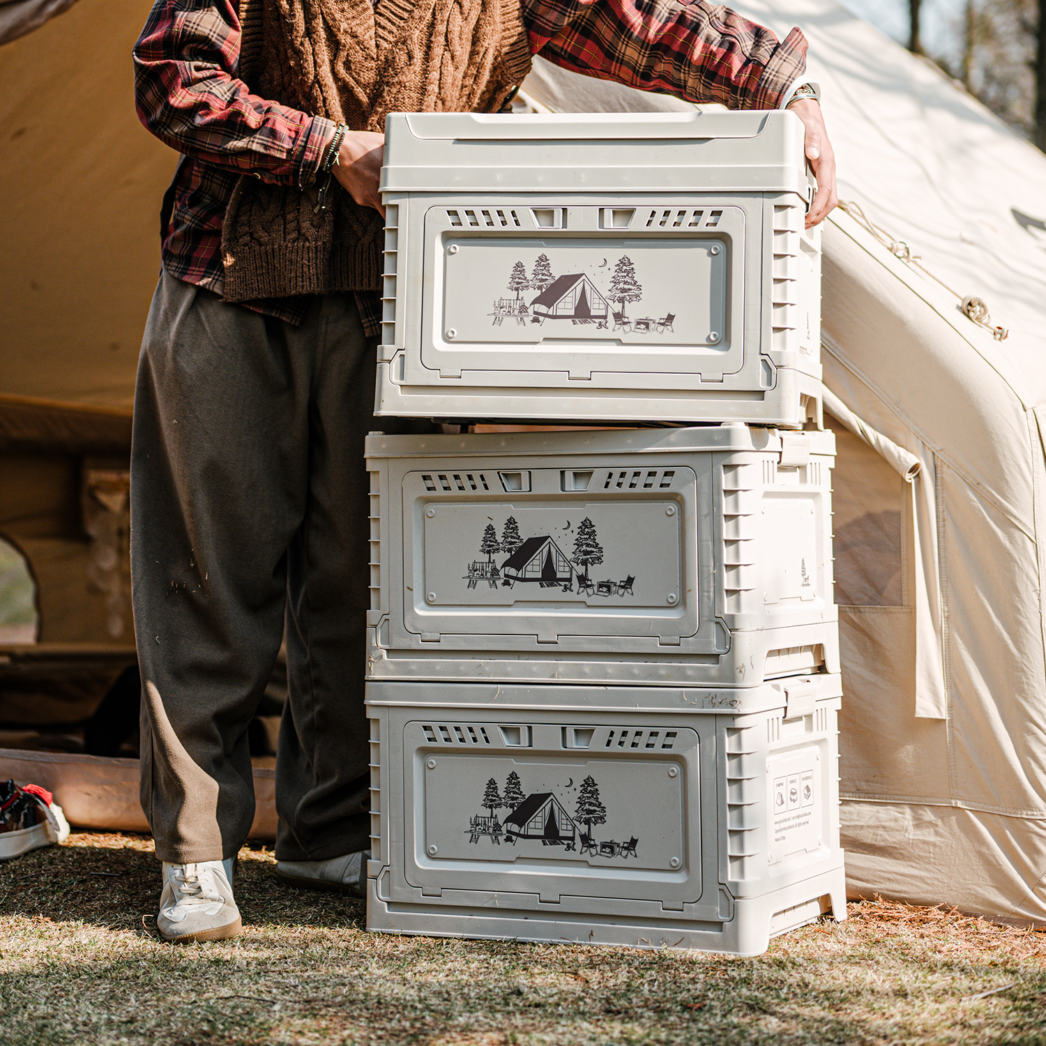 картинка Ящик туристический Naturehike 50+10 л, трансформер, со столешницей, бежевый