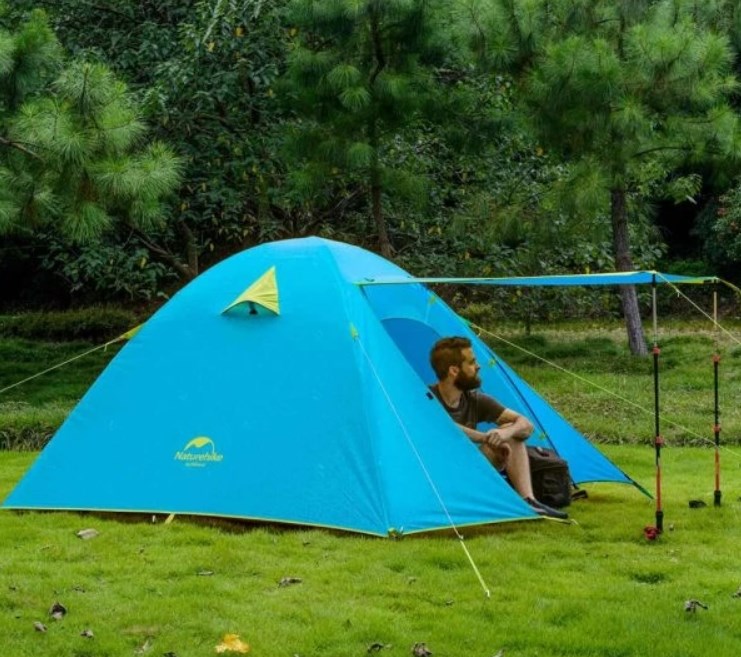 картинка Палатка Naturehike P-Series 3-местная, алюминиевый каркас, голубая