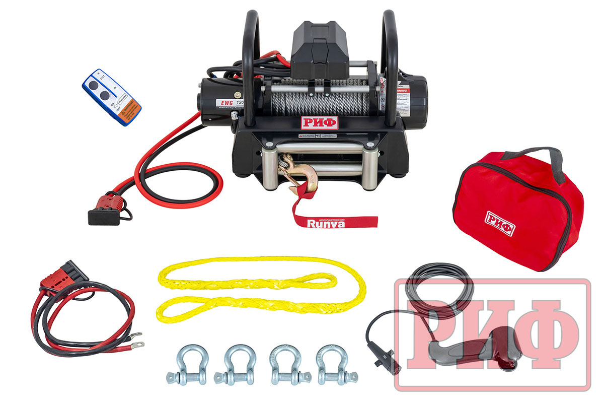 картинка Лебёдка переносная 12000 РИФ c площадкой и проводами стальной трос