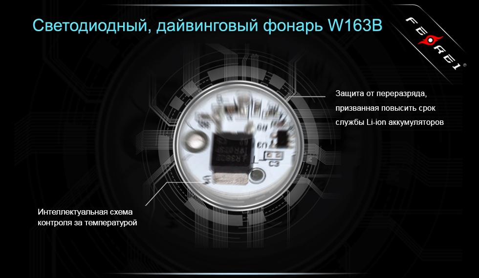 картинка Фонарь для дайвинга Ferei W163B CREE XM-L2 (теплый свет диода)