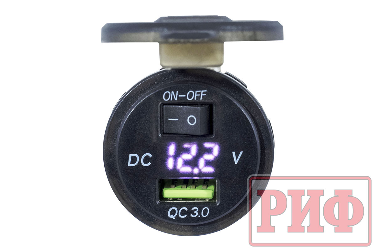 картинка Розетка USB QC 3.0 с вольтметром,  34x37х54
