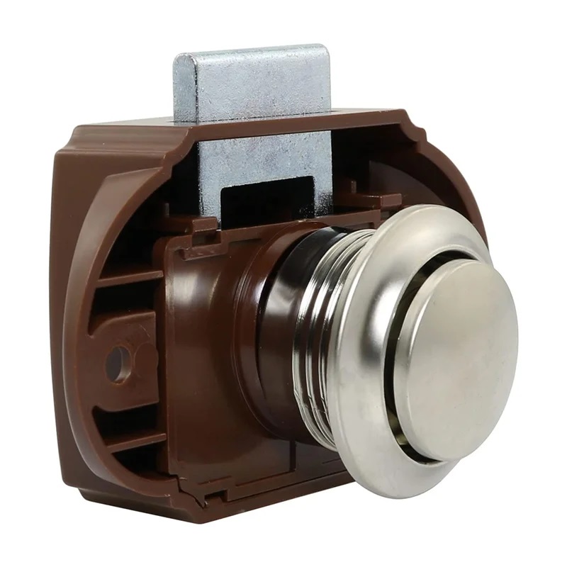 картинка Кнопка-замок мебельный BL01N-BPC коричневый (кнопка матовое серебро)