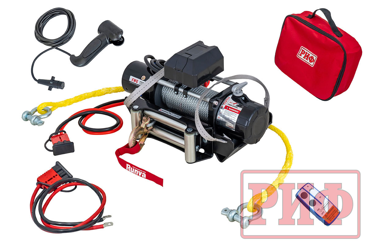 картинка Лебёдка переносная 12000 РИФ c облегчённой площадкой и проводами стальной трос