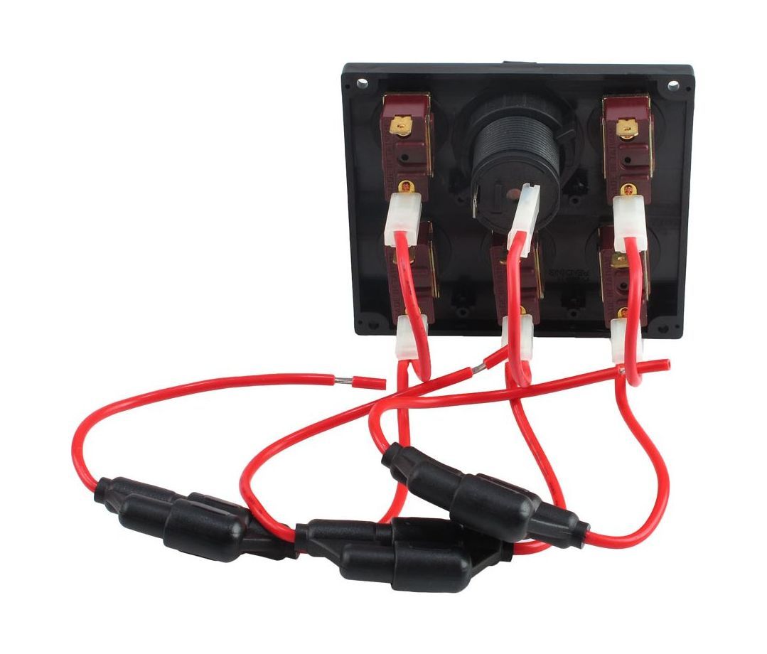 картинка Панель бортового питания 5 переключателей, разъем прикуриватель