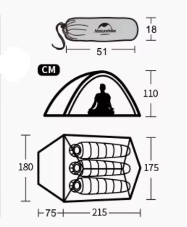 картинка Палатка Naturehike Cloud Up Si 3-местная, алюминиевый каркас, сверхлегкая, синяя