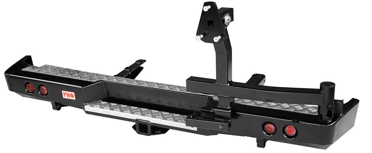 картинка Бампер задний РИФ ГАЗ Соболь с квадратом под фаркоп, калиткой и фонарями лифт 50 мм