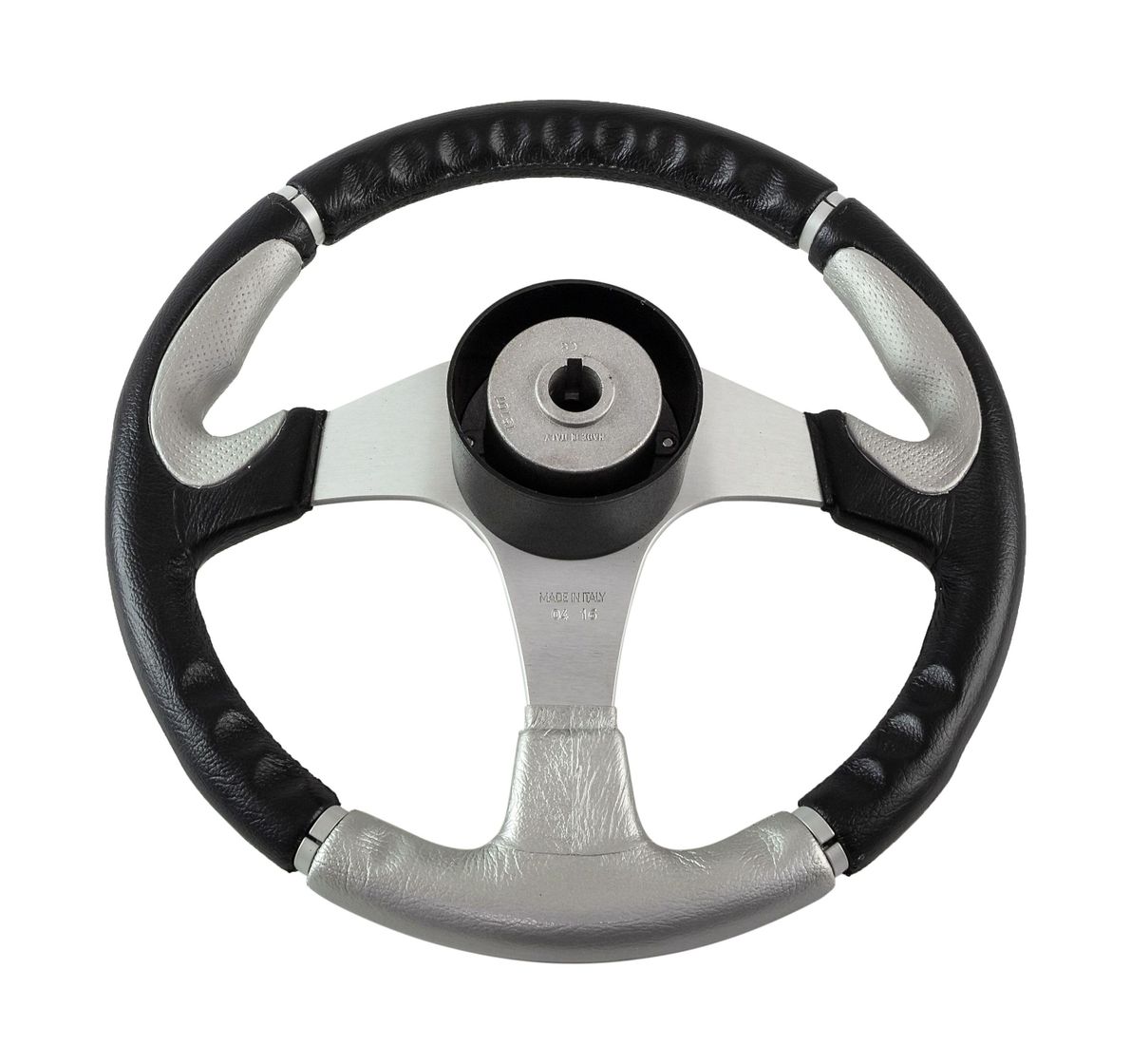 картинка Рулевое колесо ORION обод черносеребристый, спицы серебряные д. 355 мм