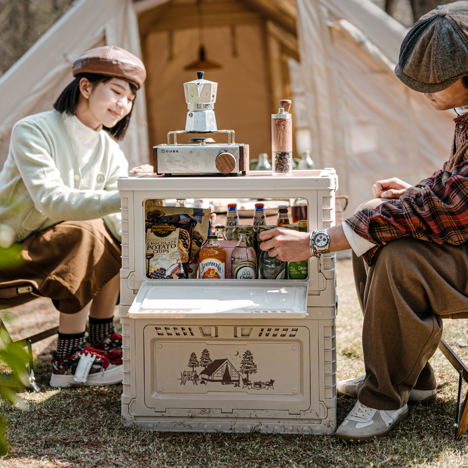 картинка Ящик туристический Naturehike 50 л, трансформер, со столешницей, бежевый