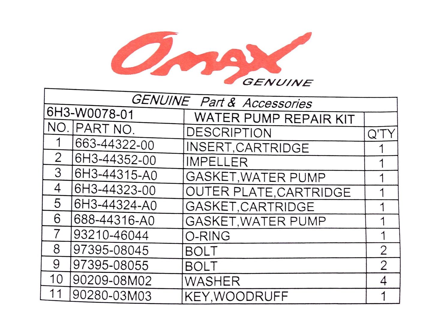 Ремкомплект помпы Yamaha 60-70, Omax