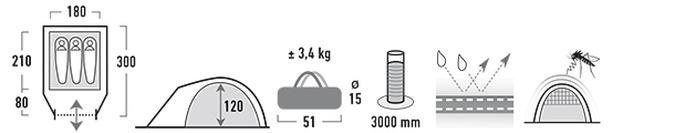 картинка Палатка High Peak Nevada 3 410x200x130 см. (Серебристый)