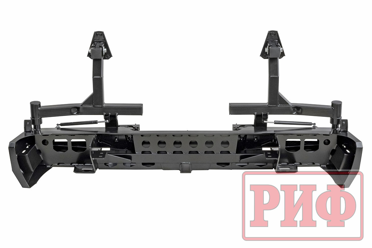картинка Бампер задний РИФ Toyota Tundra 2007+ с квадратом под фаркоп, 2-мя калитками и фонарями