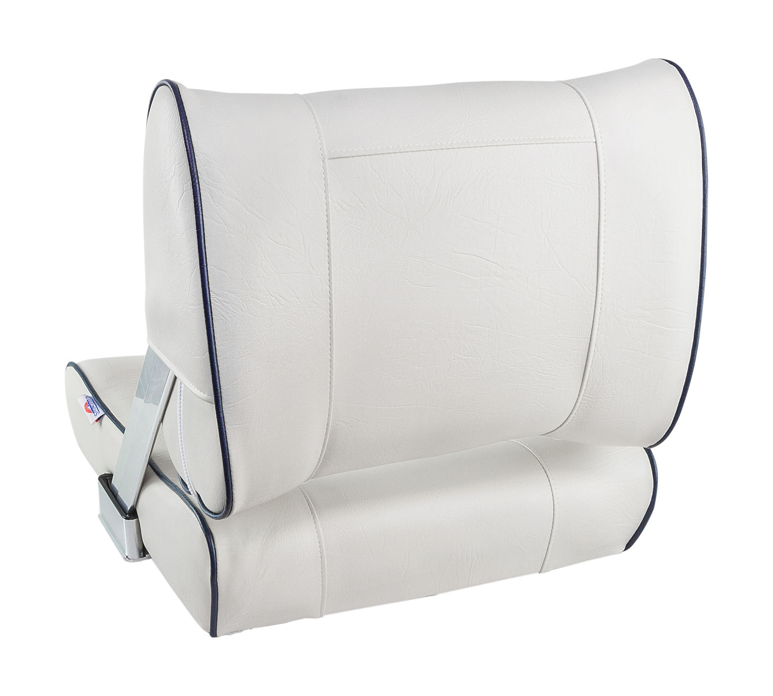 картинка Кресло мягкое с перекидной спинкой белого цвета и синим кантом