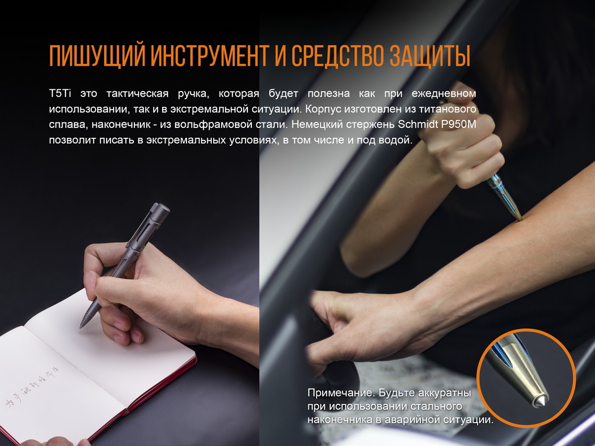 картинка Набор Fenix ручка T5Ti + фонарь F15 серый