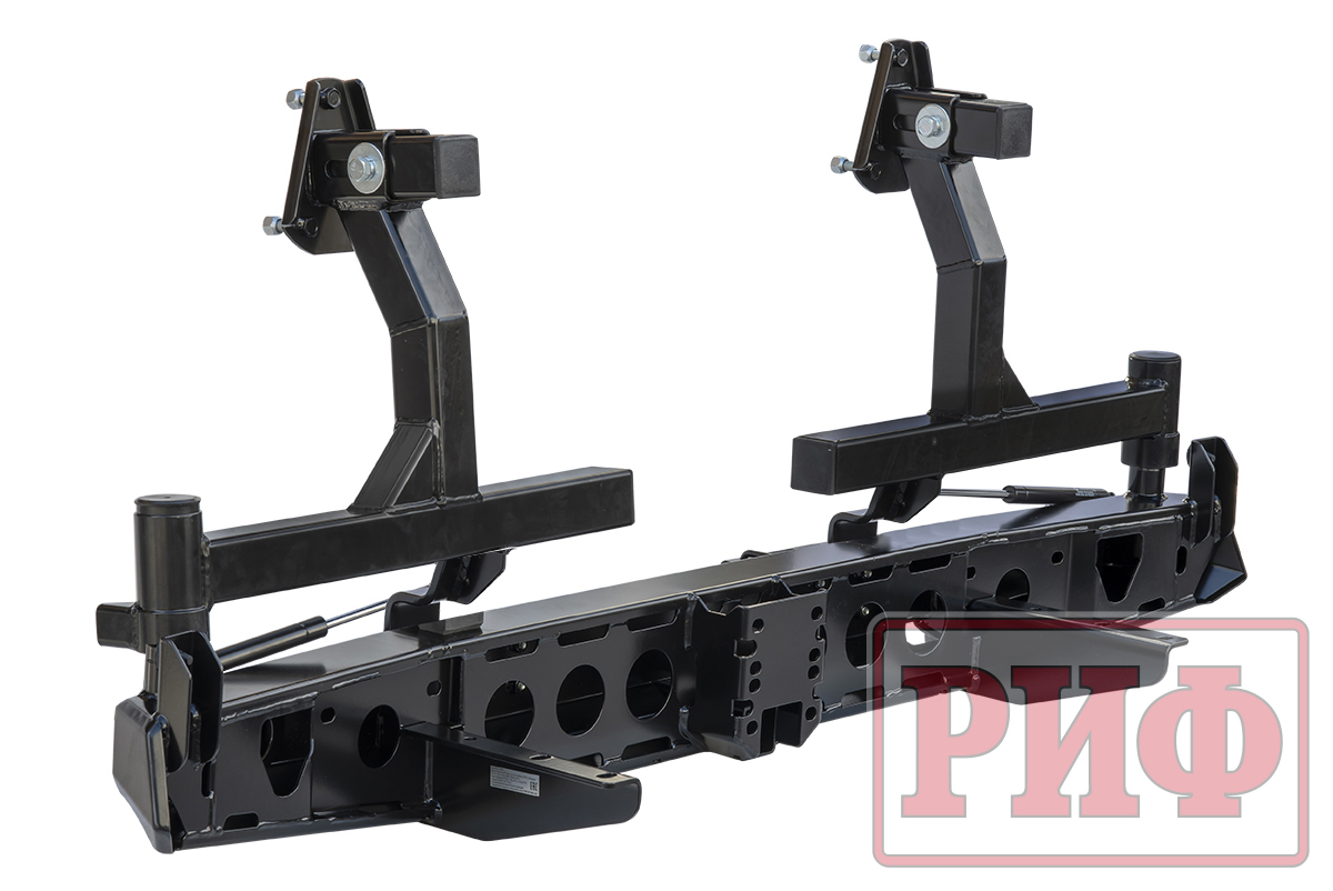 картинка Бампер задний РИФ для УАЗ Буханка с квадратом под фаркоп, 2-мя калитками и фонарями, стандарт