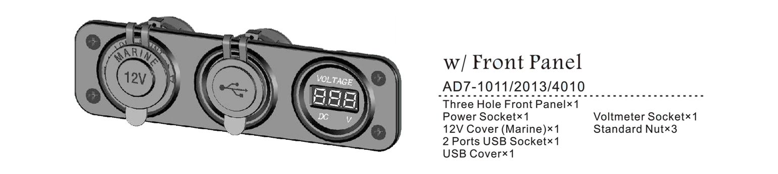 картинка Панель с USB-разъемом 5в 2.1А, прикуривателем и вольтметром