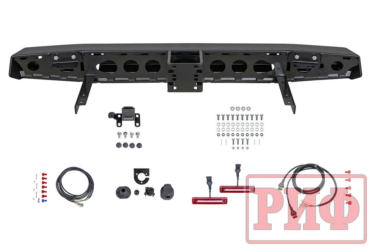 картинка Бампер задний РИФ УАЗ Хантер с квадратом под фаркоп и фонарями лифт