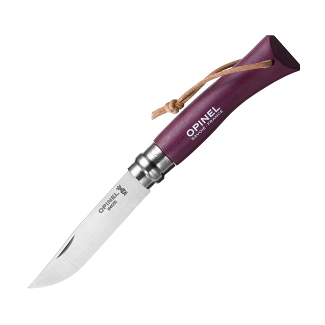 картинка Нож Opinel №7 Trekking, нержавеющая сталь, кожаный темляк, фиолетовый, 001444