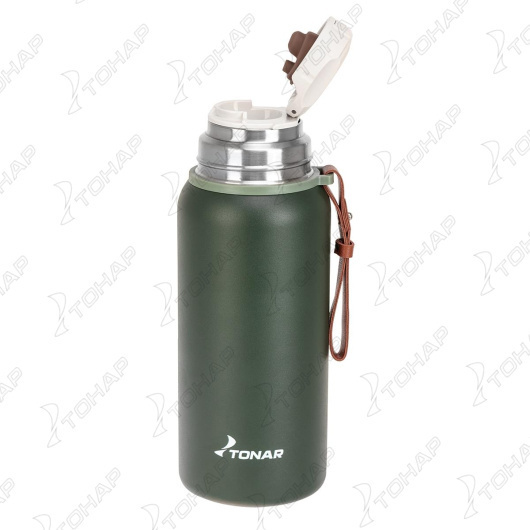 картинка Термос ТОНАР 700ML хаки (пробка-ситечко, крышка-кружка, ремешок)