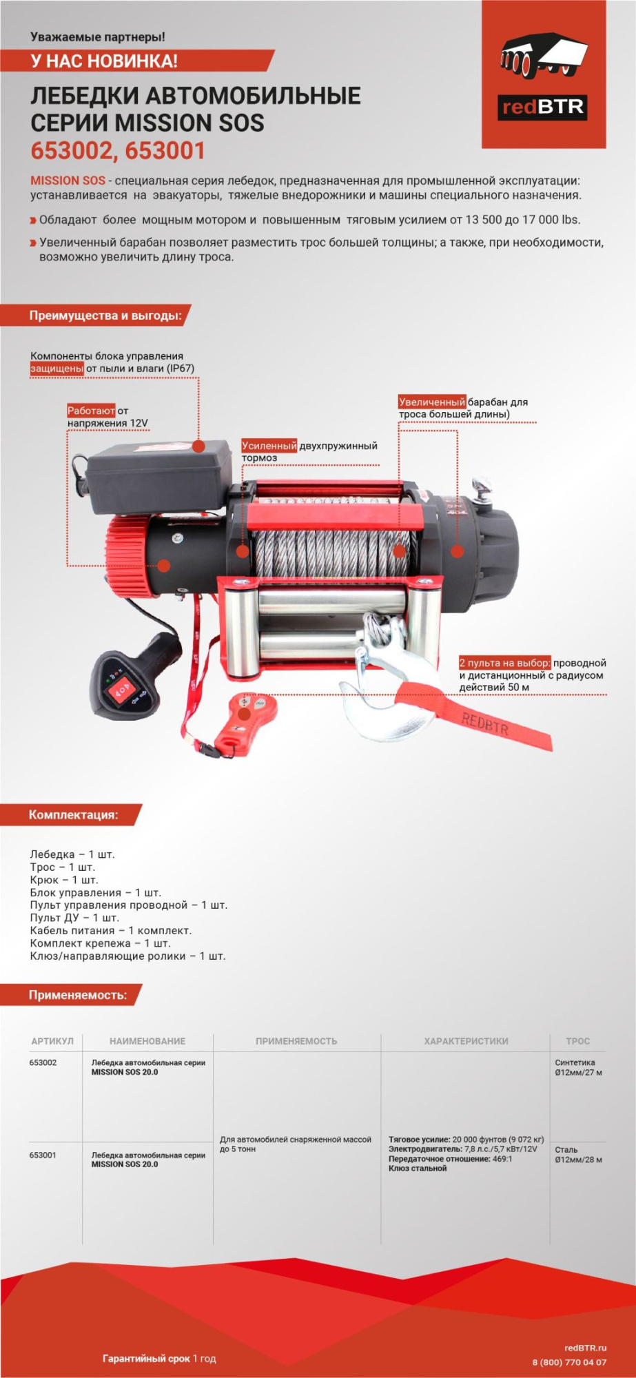 картинка Лебедка 20000LB 9072kg 12V синтетика Мission SOS