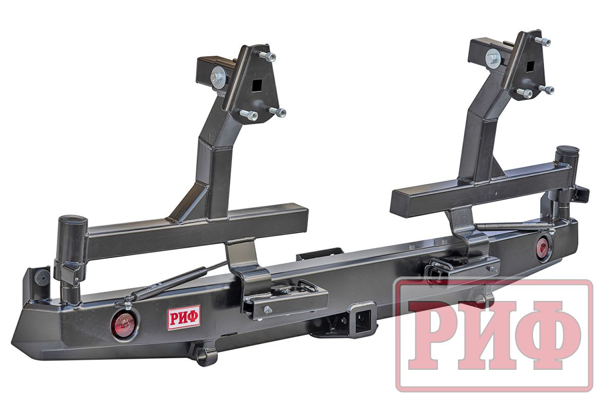 картинка Бампер задний РИФ УАЗ Буханка с квадратом под фаркоп, 2-мя калиткаи и фонарями, лифт 65 мм