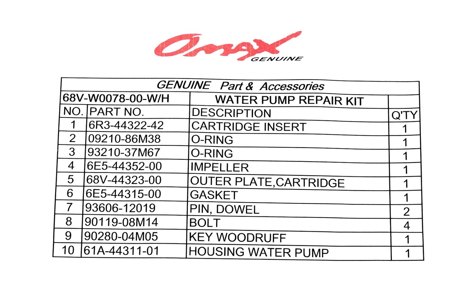 Ремкомплект помпы с корпусом Yamaha F75-F130, Omax