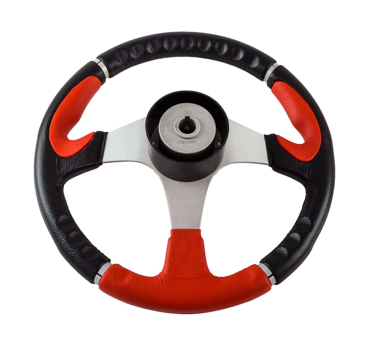 картинка Рулевое колесо ORION обод чернокрасный, спицы серебряные д. 355 мм