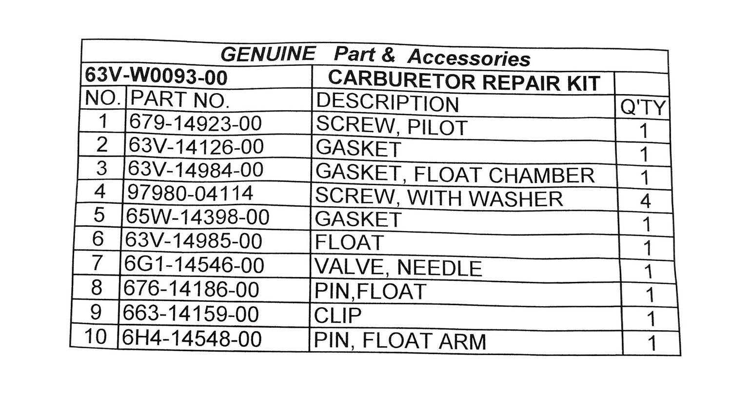 картинка Ремкомплект карбюратора для Yamaha 9.9F-15F, Omax