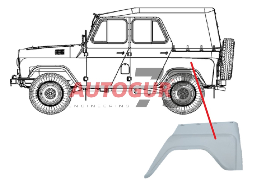 картинка Крыло заднее левое УАЗ 469, 3151 (под тент)