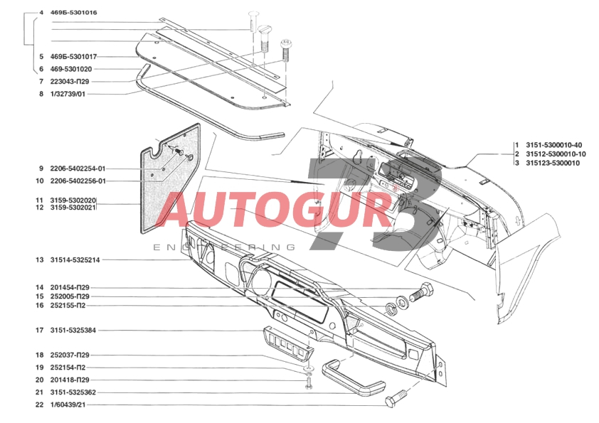 картинка Надставка панели приборов н/о УАЗ 469, 3151, Хантер