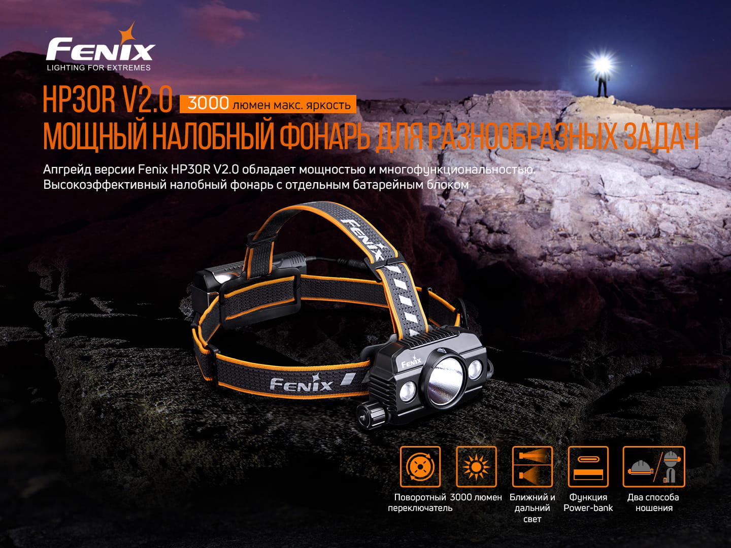 картинка Налобный фонарь Fenix HP30R V2.0, черный, HP30RV20
