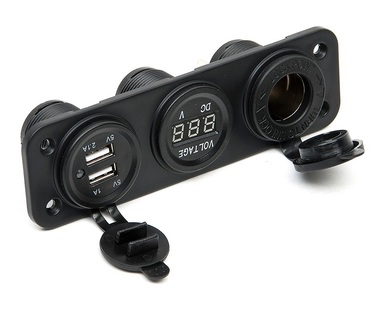 картинка Панель гнезд питания 12V и USB и вольтметр (зеленый)
