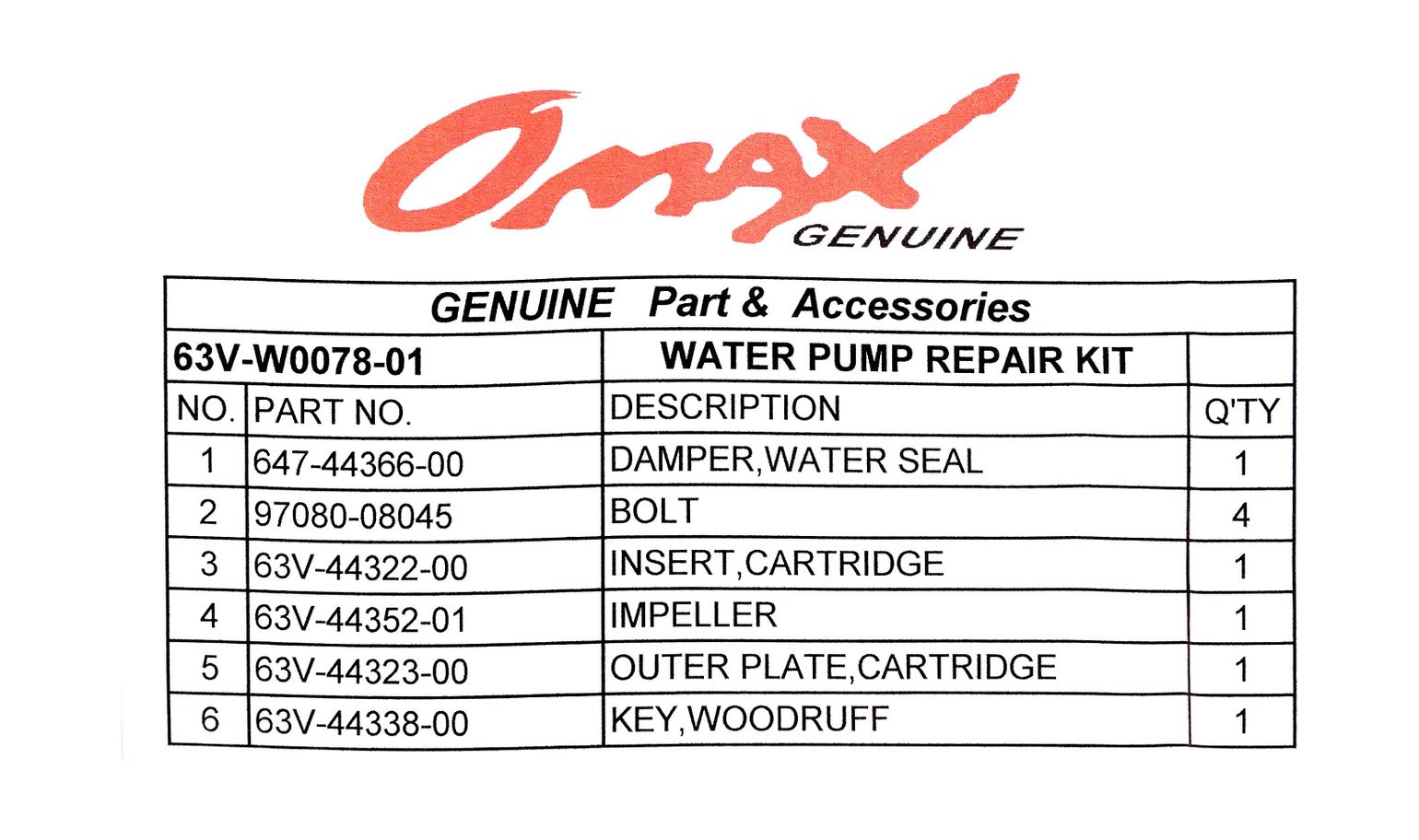 картинка Ремкомплект помпы Yamaha 9.9-15, Omax