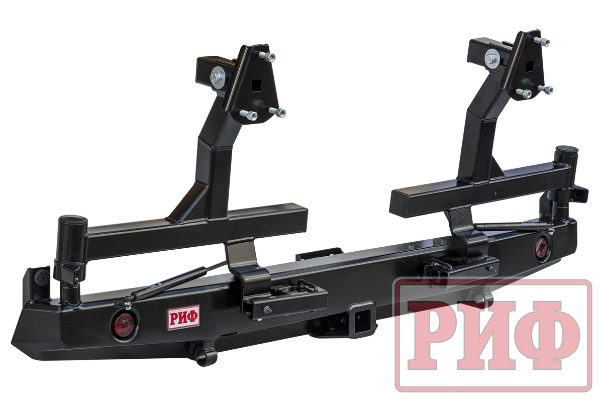 картинка Бампер задний РИФ для УАЗ Буханка с квадратом под фаркоп, 2-мя калитками и фонарями, стандарт