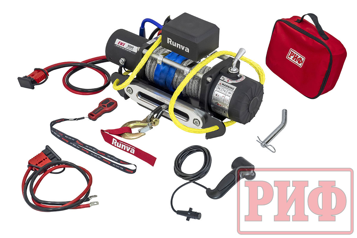 картинка Переносная лебедка РИФ 9500SR c квадратом для фаркопа, синтетика (облегченная)