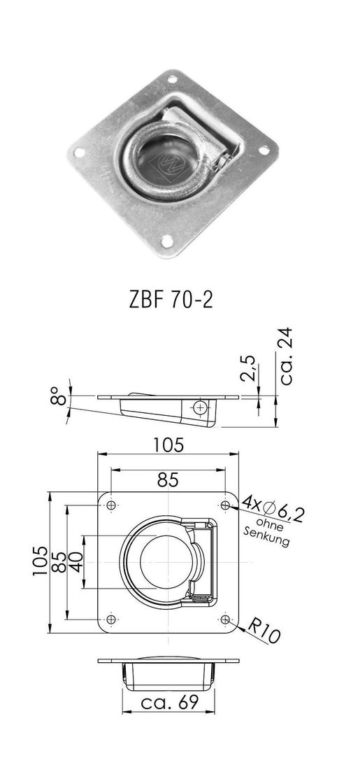 картинка Петля крепления груза 105х105х24, ZBF 70-2 (W 6776), WINTERHOFF