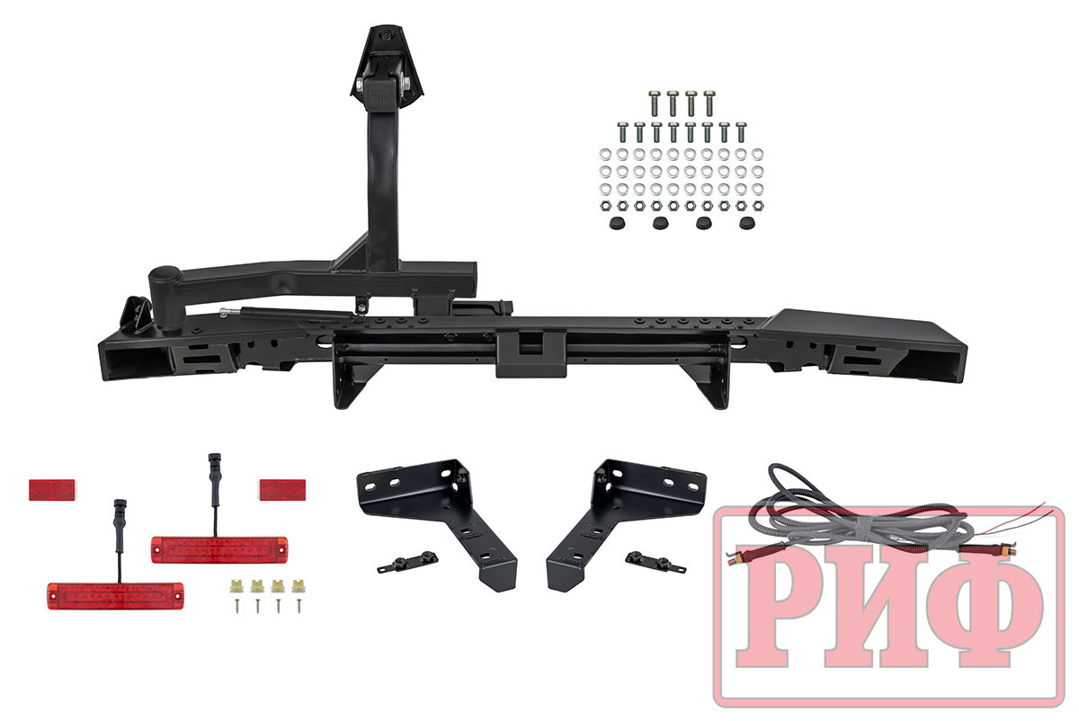 картинка Бампер задний РИФ УАЗ Буханка с фонарями, калиткой, возможностью установки фаркопа, стандарт