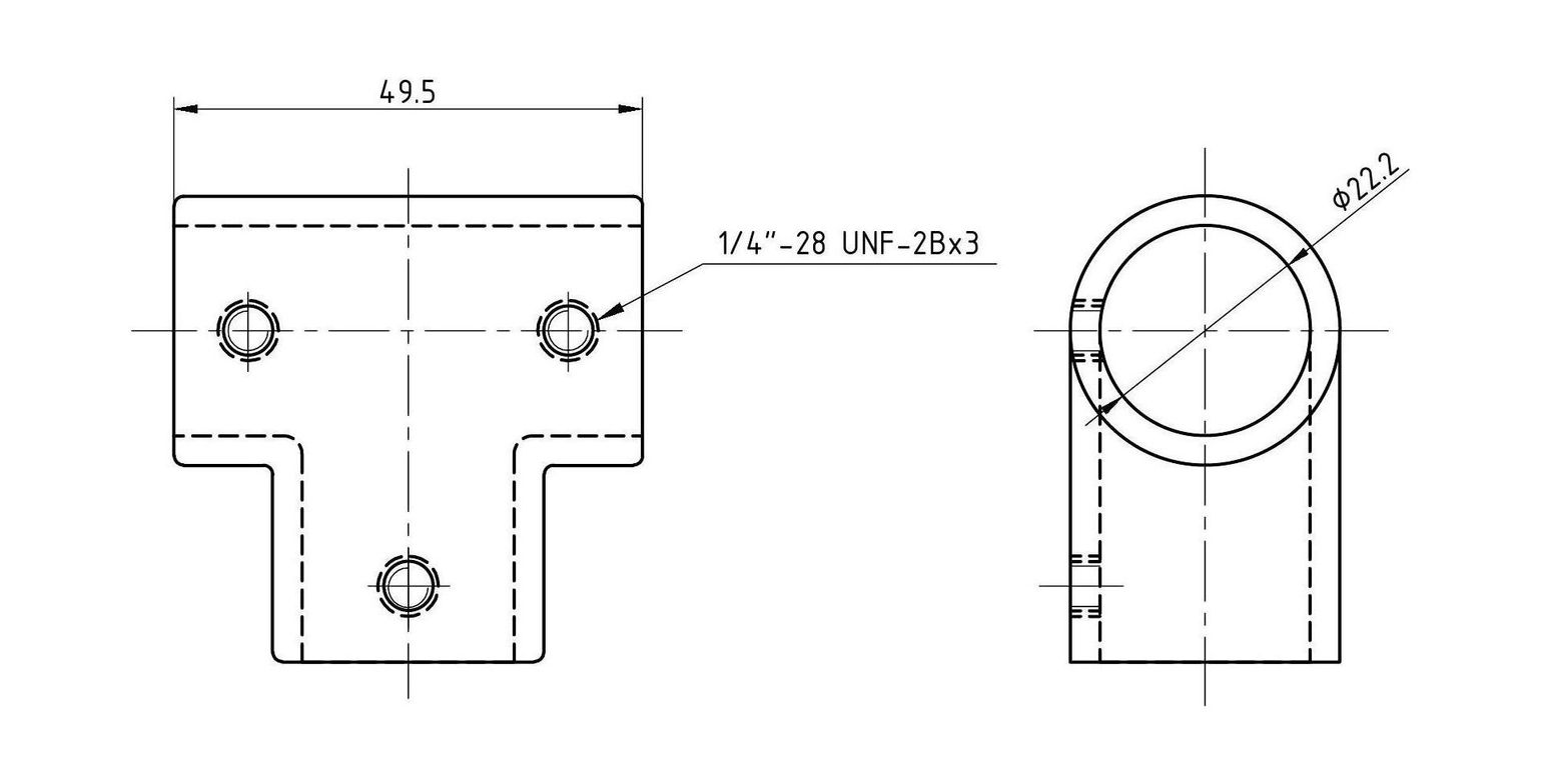 картинка Тройник леера 7/8"(22,2 мм), 90 град