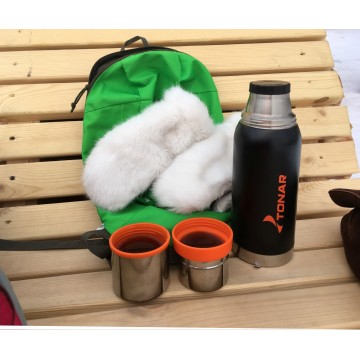 картинка Термос ТОНАР 1000 мл. Черный (2 крышки-кружки) с чехлом