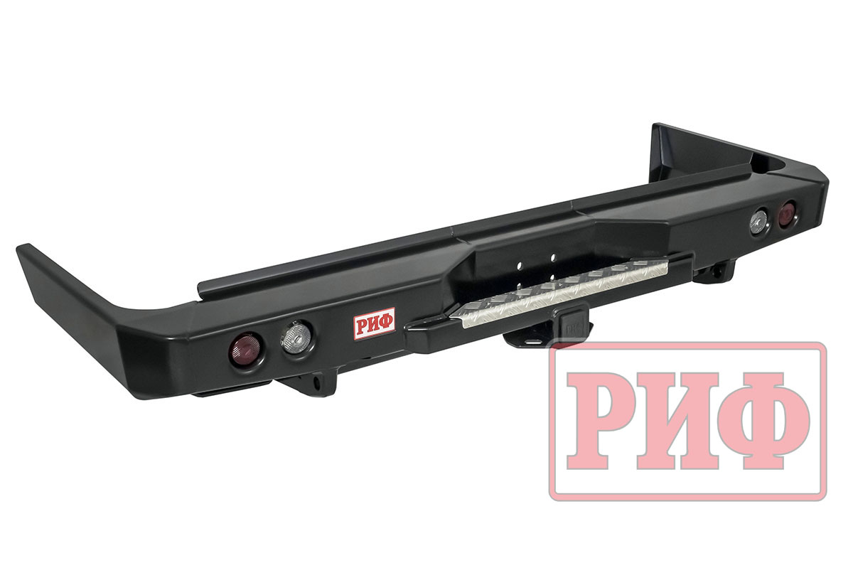 картинка Бампер задний РИФ Toyota Land Cruiser 76 2007+ с квадратом под фаркоп и фонарями